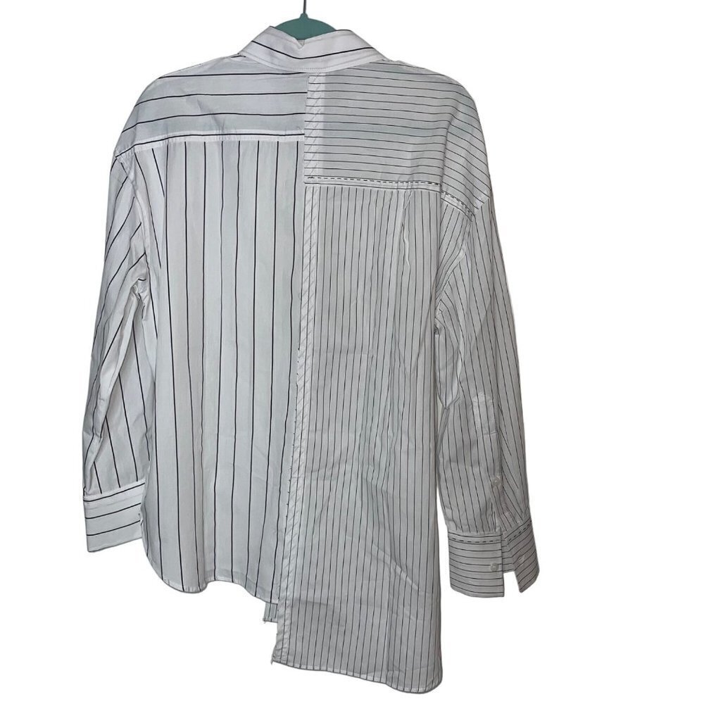Zara Womens Shirt Size XS White Black Striped Oversized Asymmetrical Cotton - Picture 2 of 10